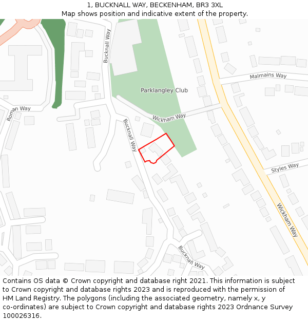 1, BUCKNALL WAY, BECKENHAM, BR3 3XL: Location map and indicative extent of plot