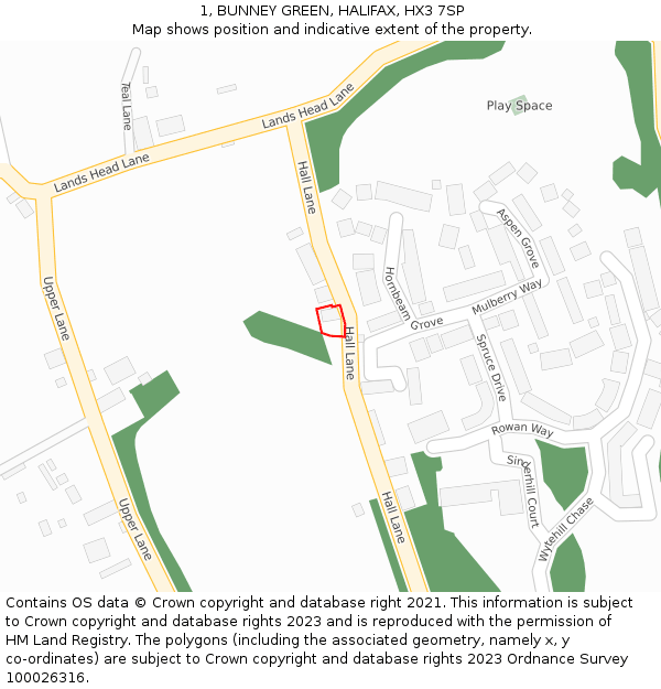 1, BUNNEY GREEN, HALIFAX, HX3 7SP: Location map and indicative extent of plot