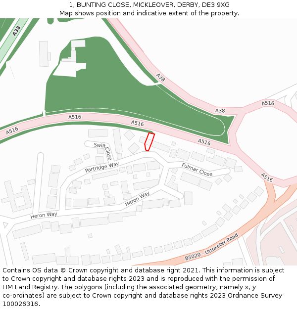 1, BUNTING CLOSE, MICKLEOVER, DERBY, DE3 9XG: Location map and indicative extent of plot