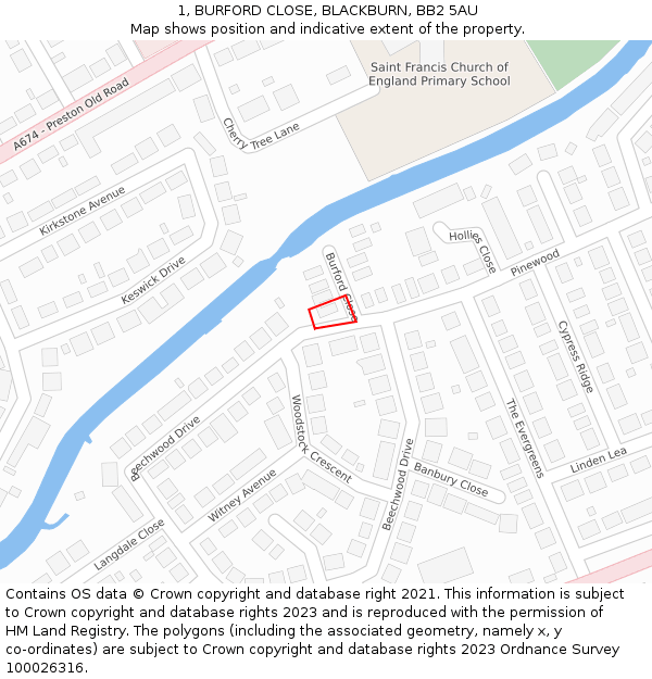 1, BURFORD CLOSE, BLACKBURN, BB2 5AU: Location map and indicative extent of plot