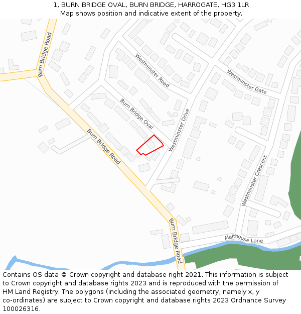 1, BURN BRIDGE OVAL, BURN BRIDGE, HARROGATE, HG3 1LR: Location map and indicative extent of plot