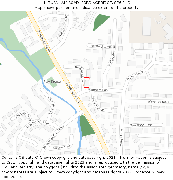 1, BURNHAM ROAD, FORDINGBRIDGE, SP6 1HD: Location map and indicative extent of plot