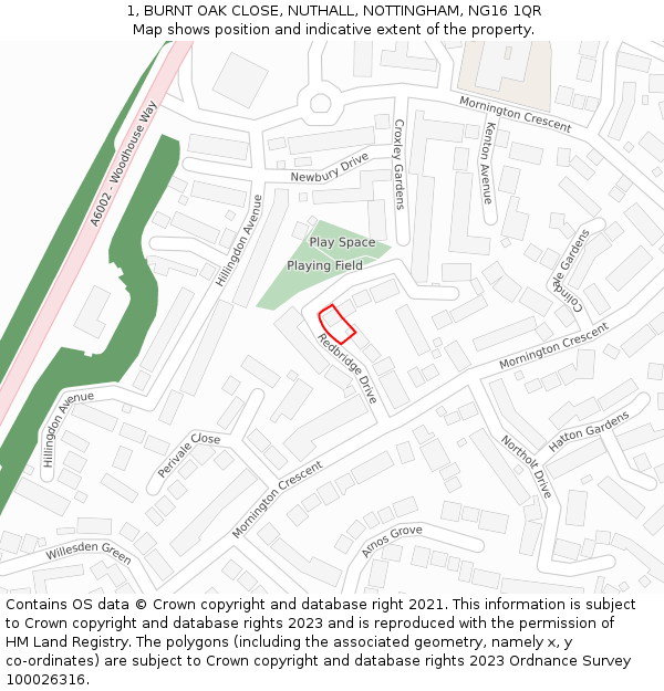 1, BURNT OAK CLOSE, NUTHALL, NOTTINGHAM, NG16 1QR: Location map and indicative extent of plot