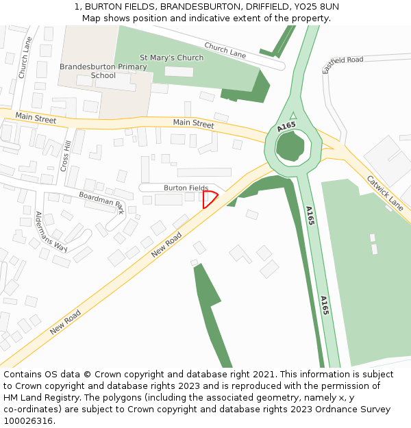 1, BURTON FIELDS, BRANDESBURTON, DRIFFIELD, YO25 8UN: Location map and indicative extent of plot
