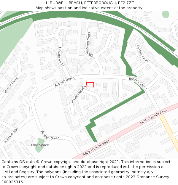 1, BURWELL REACH, PETERBOROUGH, PE2 7ZE: Location map and indicative extent of plot