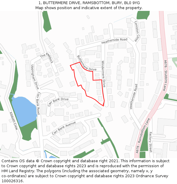 1, BUTTERMERE DRIVE, RAMSBOTTOM, BURY, BL0 9YG: Location map and indicative extent of plot