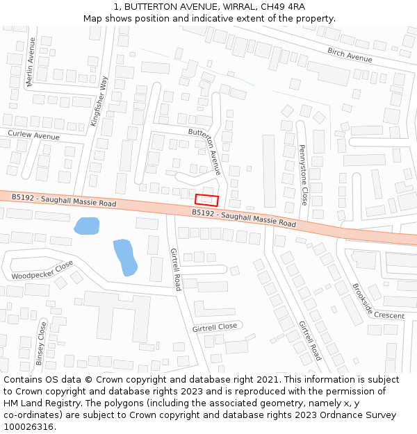 1, BUTTERTON AVENUE, WIRRAL, CH49 4RA: Location map and indicative extent of plot