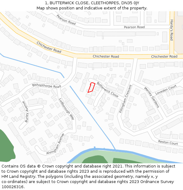 1, BUTTERWICK CLOSE, CLEETHORPES, DN35 0JY: Location map and indicative extent of plot