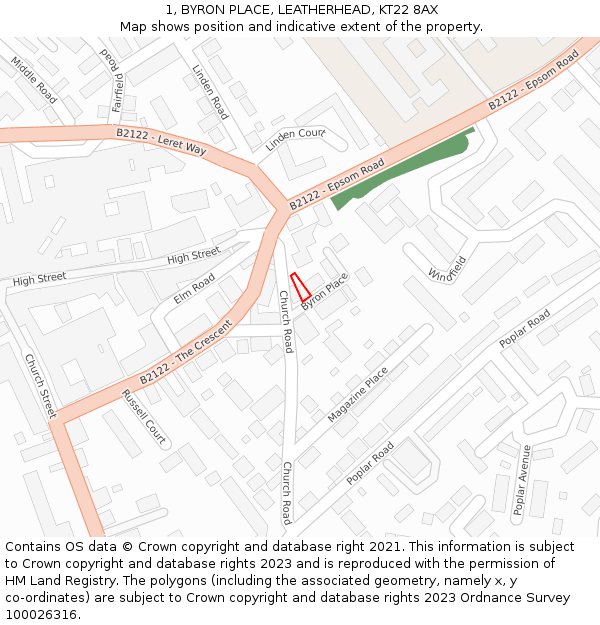 1, BYRON PLACE, LEATHERHEAD, KT22 8AX: Location map and indicative extent of plot