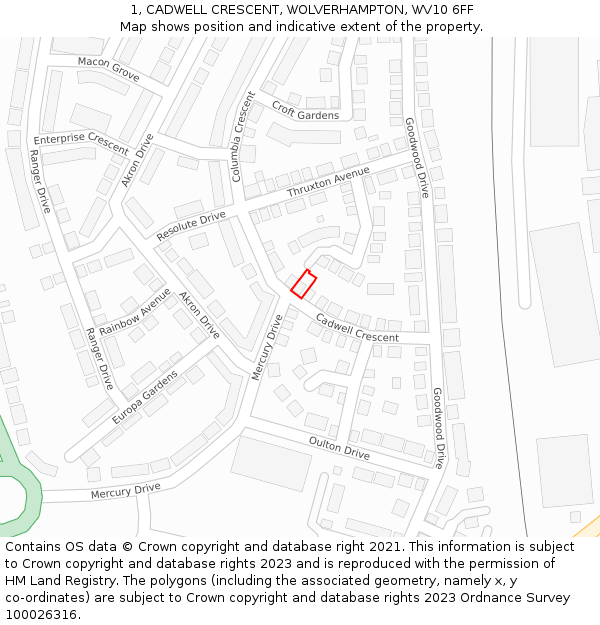 1, CADWELL CRESCENT, WOLVERHAMPTON, WV10 6FF: Location map and indicative extent of plot