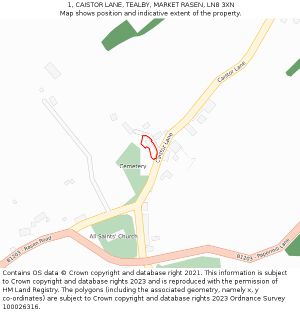 1, CAISTOR LANE, TEALBY, MARKET RASEN, LN8 3XN: Location map and indicative extent of plot