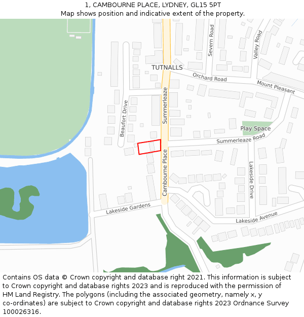1, CAMBOURNE PLACE, LYDNEY, GL15 5PT: Location map and indicative extent of plot