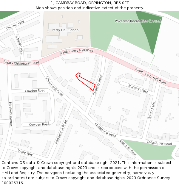 1, CAMBRAY ROAD, ORPINGTON, BR6 0EE: Location map and indicative extent of plot