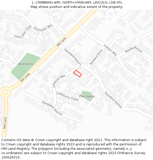 1, CAMBRIAN WAY, NORTH HYKEHAM, LINCOLN, LN6 9TL: Location map and indicative extent of plot
