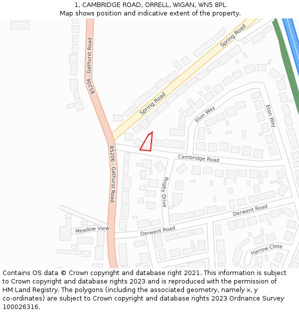 1, CAMBRIDGE ROAD, ORRELL, WIGAN, WN5 8PL: Location map and indicative extent of plot