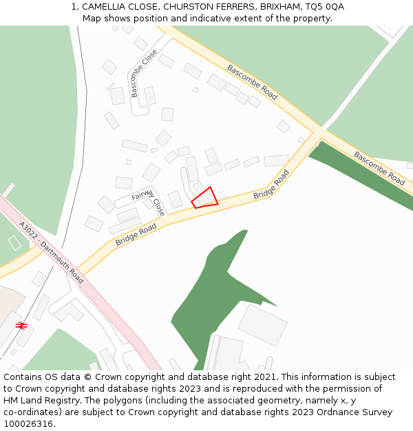 1, CAMELLIA CLOSE, CHURSTON FERRERS, BRIXHAM, TQ5 0QA: Location map and indicative extent of plot