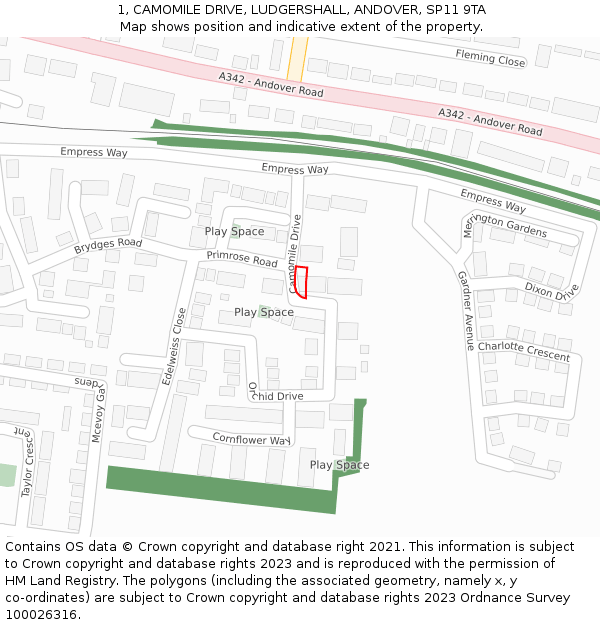 1, CAMOMILE DRIVE, LUDGERSHALL, ANDOVER, SP11 9TA: Location map and indicative extent of plot