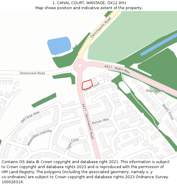 1, CANAL COURT, WANTAGE, OX12 9YH: Location map and indicative extent of plot