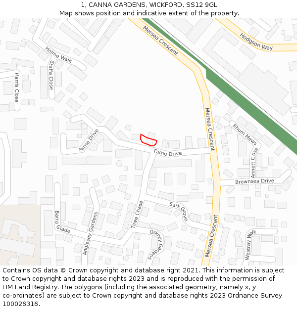 1, CANNA GARDENS, WICKFORD, SS12 9GL: Location map and indicative extent of plot