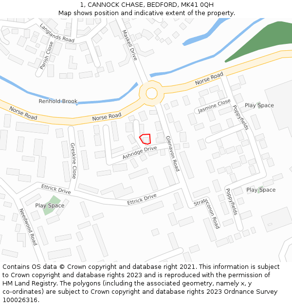 1, CANNOCK CHASE, BEDFORD, MK41 0QH: Location map and indicative extent of plot