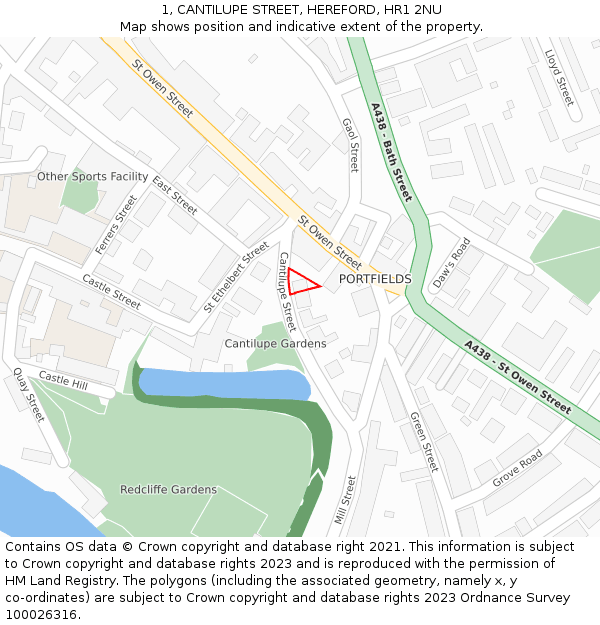 1, CANTILUPE STREET, HEREFORD, HR1 2NU: Location map and indicative extent of plot