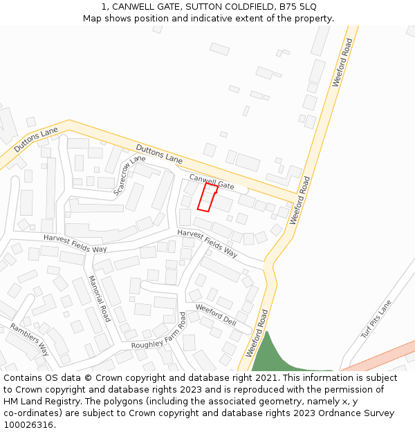 1, CANWELL GATE, SUTTON COLDFIELD, B75 5LQ: Location map and indicative extent of plot