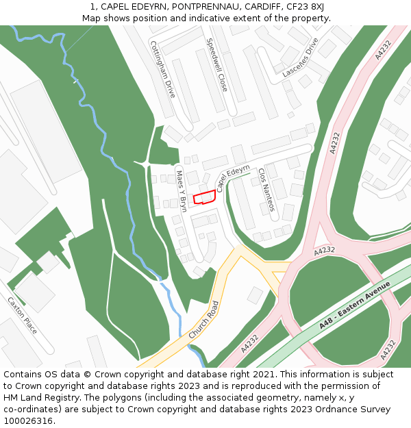 1, CAPEL EDEYRN, PONTPRENNAU, CARDIFF, CF23 8XJ: Location map and indicative extent of plot