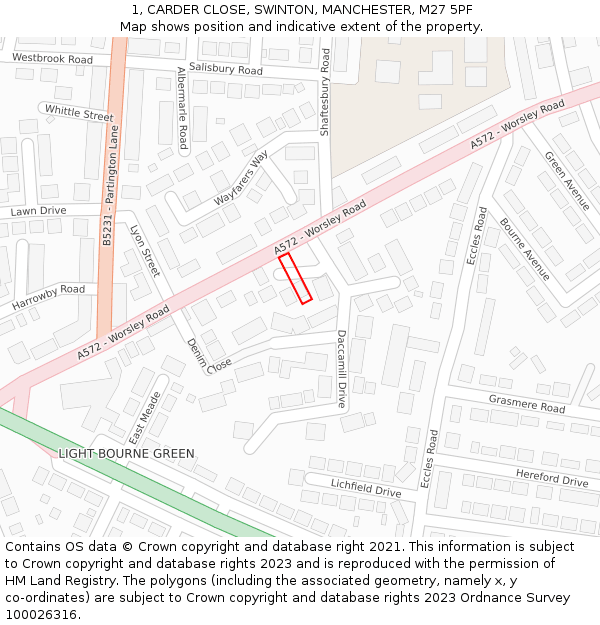 1, CARDER CLOSE, SWINTON, MANCHESTER, M27 5PF: Location map and indicative extent of plot
