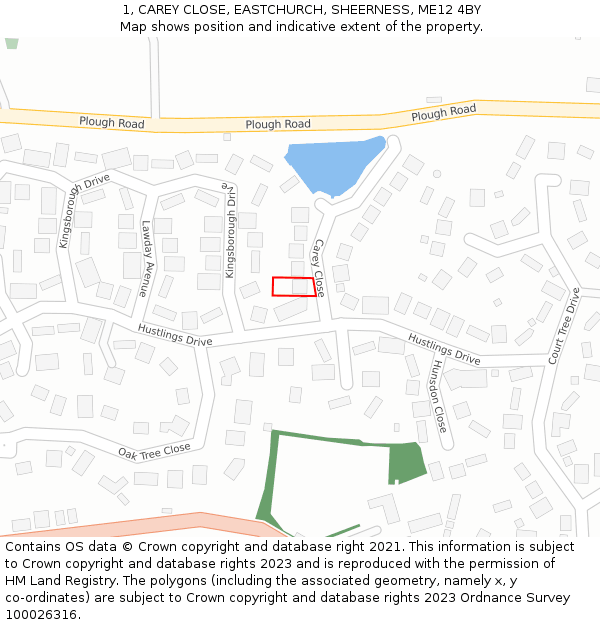 1, CAREY CLOSE, EASTCHURCH, SHEERNESS, ME12 4BY: Location map and indicative extent of plot