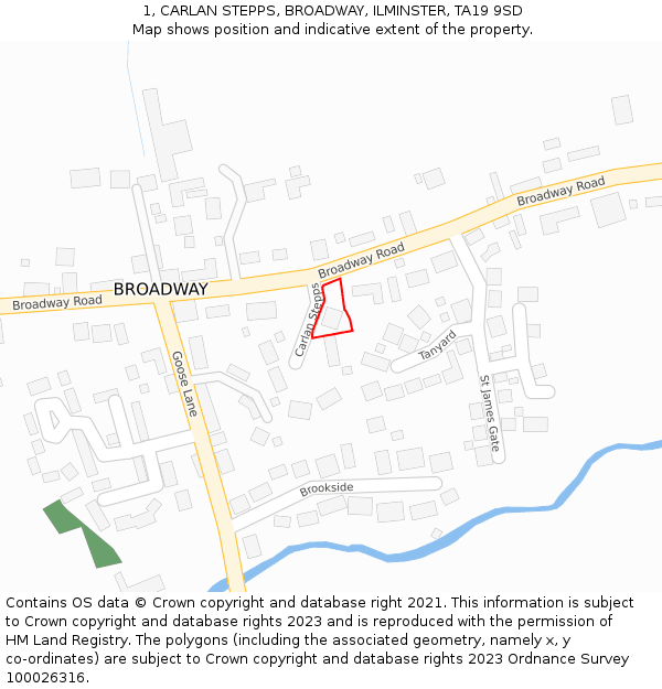 1, CARLAN STEPPS, BROADWAY, ILMINSTER, TA19 9SD: Location map and indicative extent of plot