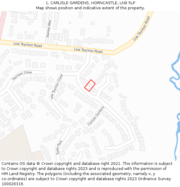 1, CARLISLE GARDENS, HORNCASTLE, LN9 5LP: Location map and indicative extent of plot
