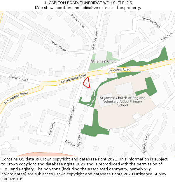 1, CARLTON ROAD, TUNBRIDGE WELLS, TN1 2JS: Location map and indicative extent of plot