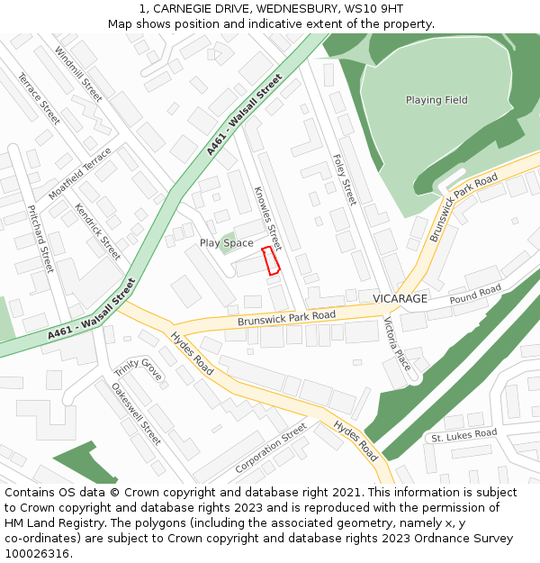 1, CARNEGIE DRIVE, WEDNESBURY, WS10 9HT: Location map and indicative extent of plot