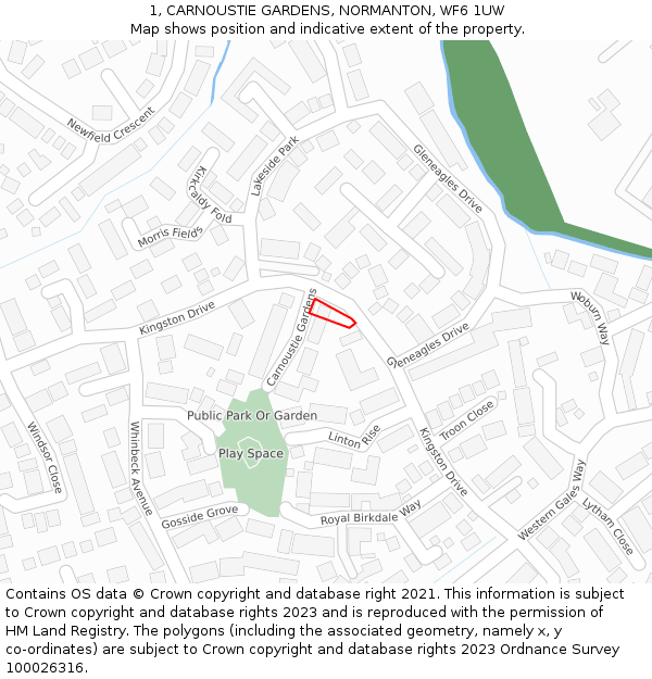 1, CARNOUSTIE GARDENS, NORMANTON, WF6 1UW: Location map and indicative extent of plot