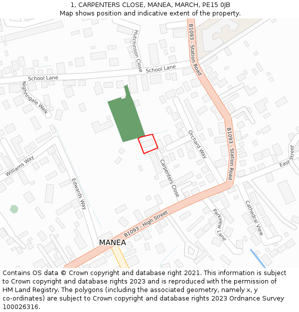1, CARPENTERS CLOSE, MANEA, MARCH, PE15 0JB: Location map and indicative extent of plot