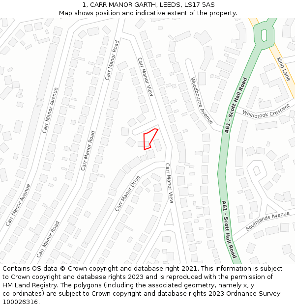1, CARR MANOR GARTH, LEEDS, LS17 5AS: Location map and indicative extent of plot