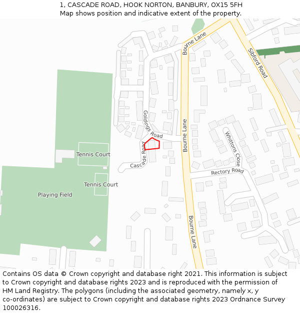 1, CASCADE ROAD, HOOK NORTON, BANBURY, OX15 5FH: Location map and indicative extent of plot