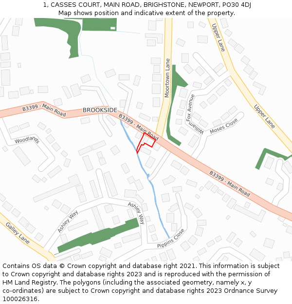 1, CASSES COURT, MAIN ROAD, BRIGHSTONE, NEWPORT, PO30 4DJ: Location map and indicative extent of plot