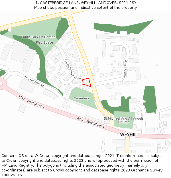1, CASTERBRIDGE LANE, WEYHILL, ANDOVER, SP11 0SY: Location map and indicative extent of plot