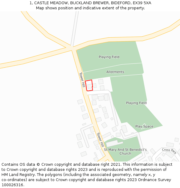 1, CASTLE MEADOW, BUCKLAND BREWER, BIDEFORD, EX39 5XA: Location map and indicative extent of plot
