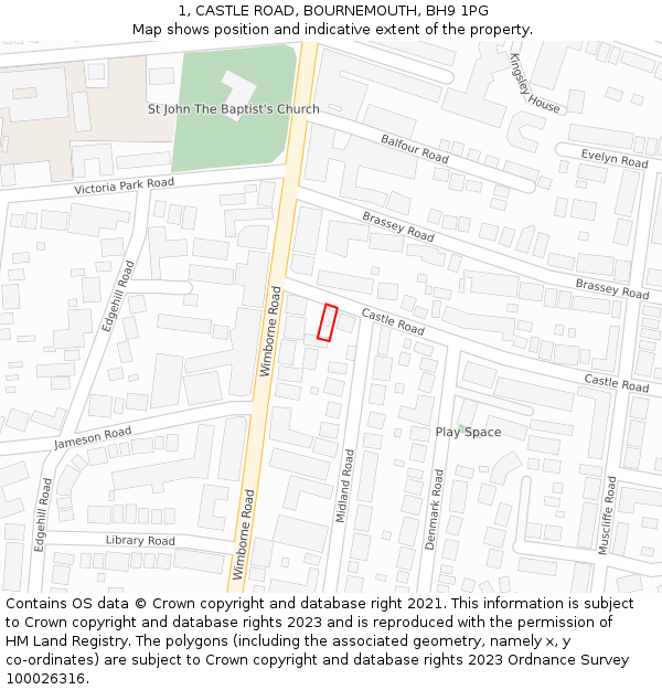 1, CASTLE ROAD, BOURNEMOUTH, BH9 1PG: Location map and indicative extent of plot