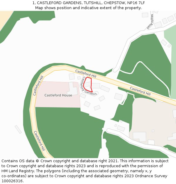 1, CASTLEFORD GARDENS, TUTSHILL, CHEPSTOW, NP16 7LF: Location map and indicative extent of plot