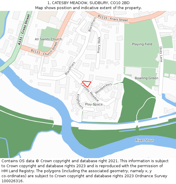 1, CATESBY MEADOW, SUDBURY, CO10 2BD: Location map and indicative extent of plot