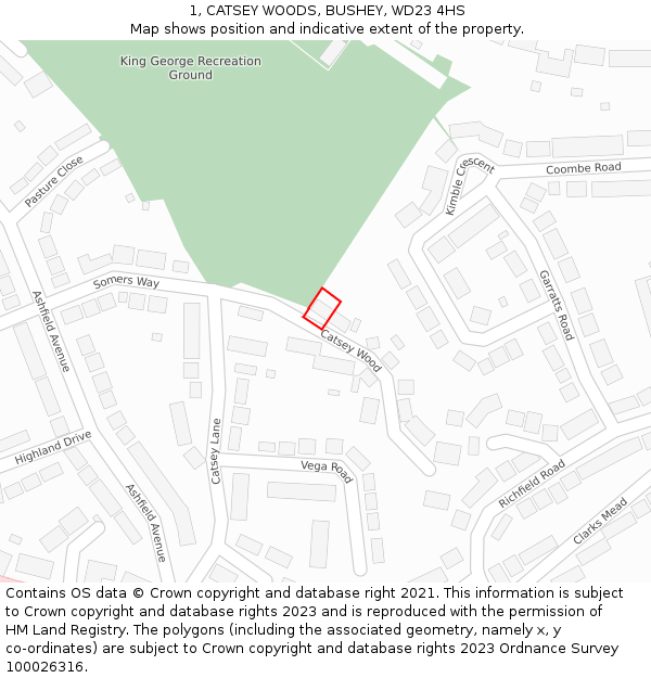1, CATSEY WOODS, BUSHEY, WD23 4HS: Location map and indicative extent of plot