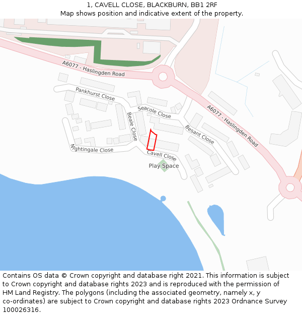 1, CAVELL CLOSE, BLACKBURN, BB1 2RF: Location map and indicative extent of plot