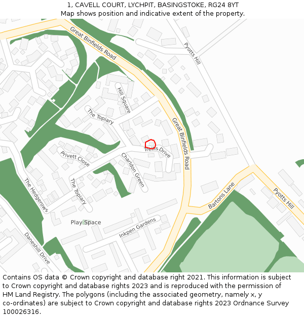 1, CAVELL COURT, LYCHPIT, BASINGSTOKE, RG24 8YT: Location map and indicative extent of plot