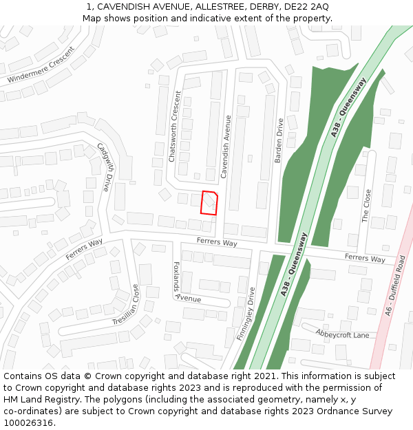 1, CAVENDISH AVENUE, ALLESTREE, DERBY, DE22 2AQ: Location map and indicative extent of plot