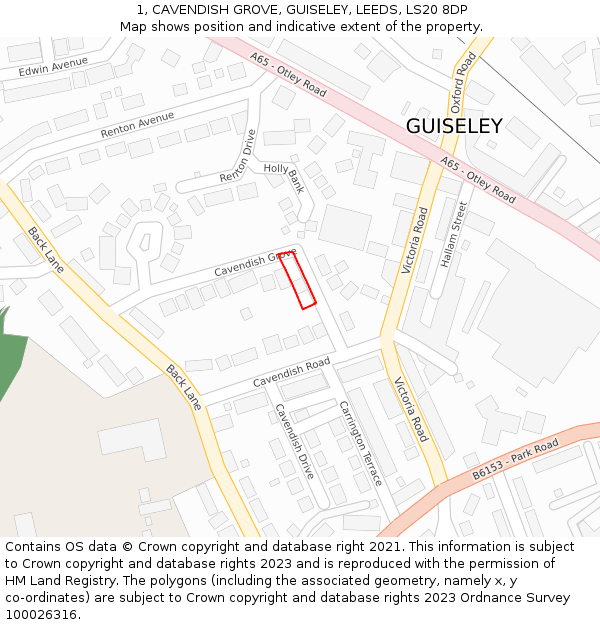 1, CAVENDISH GROVE, GUISELEY, LEEDS, LS20 8DP: Location map and indicative extent of plot