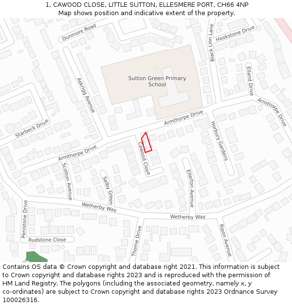 1, CAWOOD CLOSE, LITTLE SUTTON, ELLESMERE PORT, CH66 4NP: Location map and indicative extent of plot