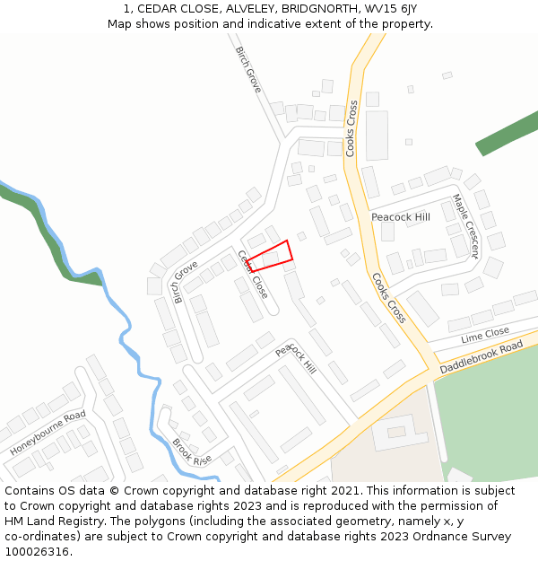 1, CEDAR CLOSE, ALVELEY, BRIDGNORTH, WV15 6JY: Location map and indicative extent of plot